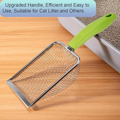 3PCS Cat Litter Scoop, Reptile Stainless Steel Fine Mesh,Litter Cleaner Corner Scoop Sand Sifter (Black-Green-Red)