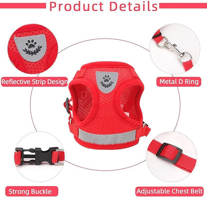 Cat & Dog Vest Harness - All Weather Mesh, Reflective Strap, Step-in Adjustable for Small Cats & Dogs (Red, XS)