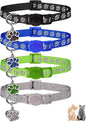 4PCS Breakaway Cat Collars,Reflective Cat Collar with Bells,Kitten Collars for Boy&Girl Cats Breakaway Collar for Cats with Paw Pendant 6-9 Inch(Black+Blue+Green+Grey)