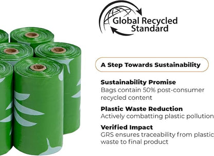 Best Pet Supplies Poop Bags for Dogs, 50% Post-Consumer Recycled Content dog waste bags on rolls, fits all poop bag holders for leashes - 600 Count, Green, Unscented