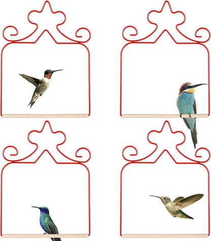 Hummingbird Swings 4 Pack, Rust Resistant Metal Frame, Red Hummingbird Perches with Wooden Dowel,Perfect for Hanging Outdoor Trunk Lawn Patio Garden Yard Porch