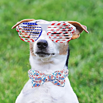 Lionheart glory American Flag Dog Collar, 4 of July Dog Bow Collar Heavy Duty Adjustable Patriotic Dog Collar with Bowtie for Small Dogs Pet Gift