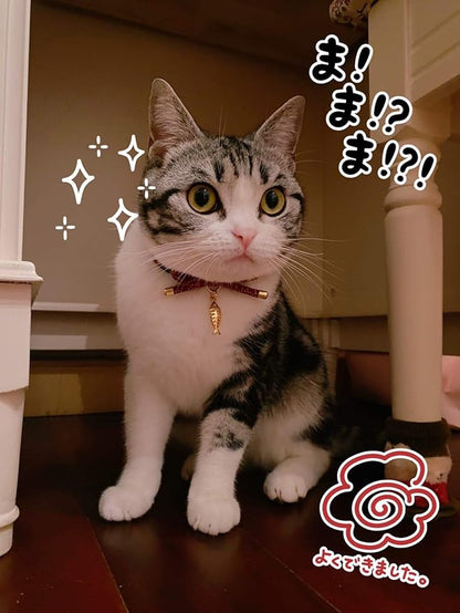 PetSoKoo Cute Bowtie Cat Collar with Bell. Japanese Stylish Bowknot & Fish Charm. Safety Breakaway, Soft, Lightweight, for Girl Boy Male Female Cats Kitten,Navy Blue