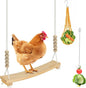 3PCS Chicken Toys for Coop Accessories,Chicken Swing, Vegetable Hanging Feeder,Chicken Veggies Skewer,Chicken Starter Kit for Chicken Coop,Run,Playground Must Haves