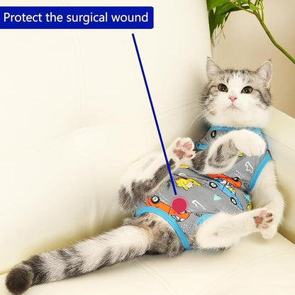 Cat Recovery Suit Cat Onesie for Cats After Surgery Female Male Spay Kitten Neuter Surgical Bodysuit Post Surgery Cone of Shame Alternative Anti Licking (Gray, Large)