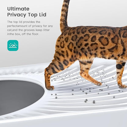 Stainless Steel Cat Litter Box, Large Top Entry Litter Box for Big Cats, Enclosed Kitty Litter Pan with Lid, Metal Cat Box Never Absorbs Odors, Easily Cleaning, Include Scoop
