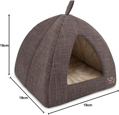 Best Pet Supplies Dog House Bed Crate Mat Tent Indoor Round Soft Plush for Small, Medium, and Large Breeds - Brown Linen, 19 x 19 x H:19"