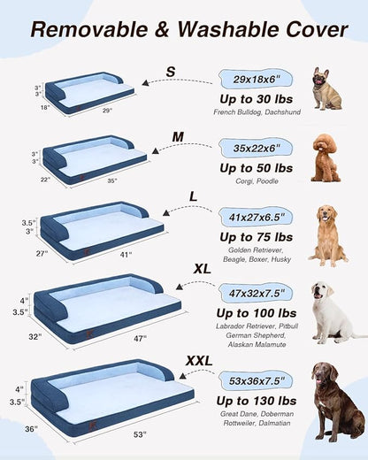 KSIIA Washable Dog Bed Medium Size Senior Dog, Orthopedic Warm Soft Pets Sofa Waterproof Pet Couch with Sides, Non-Slip and Egg-Crate Foam Beds with Removable Cover, 29x18Inch, Blue