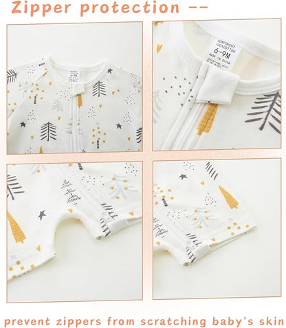 Unisex Summer Trendy 2-Pack Rompers Short Sleeve Zipped Bodysuit Infant Cotton Outfits