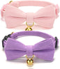 2 Pack Soft Corduroy Cat Collars with Bow Tie & Bell, Adjustable Breakaway Cotton Kitty Bowtie Collar for Girl Female Kitten (Pink & Purple)