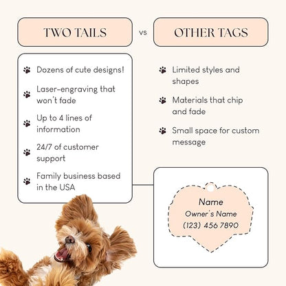 Two Tails Pet Company Personalized 'Mama's Boy' Pet ID Tag - Custom Engraved Dog Tags for Pets - Durable Brass, Silver Plating, Free Engraving for Dog's Name, Perfect for Dog Collars & Leashes
