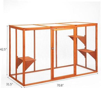 Catio Outdoor Cat Enclosure, 71" Large Catios for Cats Patio, Outside Cat Enclosures, Cattio with Waterproof Roof, Clearance Cat Cage for Multiple Cats, Orange