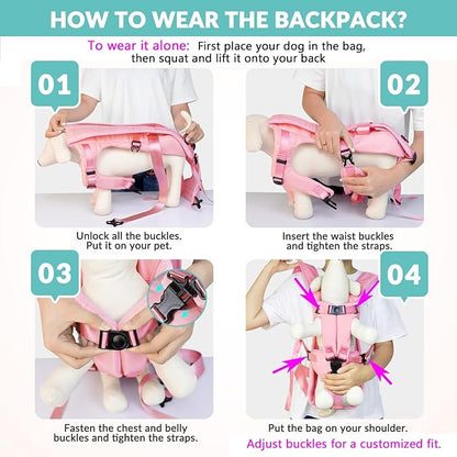Lukovee Dog Backpack Carrier, Legs Out Easy-fit Dog Front Carrier for Small Medium Dogs, Adjustable Hands Free Dog Chest Carrier for Hiking Cycling (PI,Small)