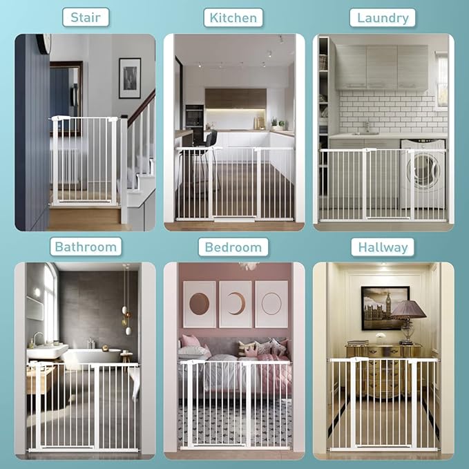 Fairy Baby 24.0"-26.7" Inch Narrow Baby Gate, 38" Extra Tall Dog Gate for Stairs & Doorways, Metal Safety Child Gate for Kids and Pets, Pressure Mounted Gate Fence No Drill, White