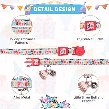 SCENEREAL Birthday Cat Collar with Bell & Stylish Bowtie, Breakaway Cat Collars Accessories for Boy Girl Small Cats, Holiday Kitten Gifts Costumes for Female Male Pets Puppy