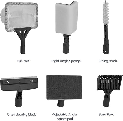 Aquatop 6-in-1 Aquarium Cleaning Kit with Extendable 35.5″ Handle – Includes Scraper, Fish Net, Gravel Rake, Tube Brush & Sponge for Easy Tank Maintenance, MDK-6L