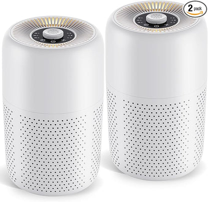 2 Pack YARIKI Air Purifiers for Bedroom Home with Aromatherapy Function,Small Air Purifier with Nightlight Speed Control,24dB Low Noise for Better Sleep,For Pet Room Dorm Kitchen,P60 (White)