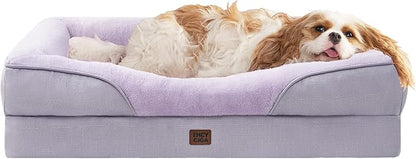 EHEYCIGA Orthopedic Dog Bed for Large Sized Dog, 36x27x7 Inch Large Memory Foam Dog Couch Bed with Sides, Waterproof Liner & Washable Removable Cover, Bolster Pet Sofa, Purple