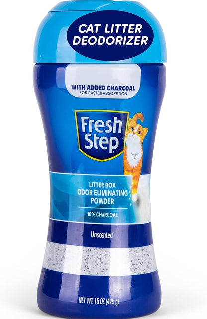 Fresh Step Litter Box Charcoal Odor Eliminator Powder, Cat Litter Deodorizer Additive to Help Absorb and Control Strong Litter Box Odors for Cleaner Smelling Homes, 15 Oz