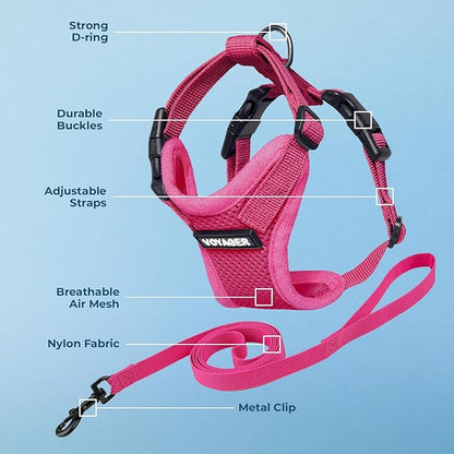 Voyager Escape-Proof Step-in Lock Cat Harness & 5ft Neoprene-Handle Leash Set All-Weather Mesh with Reflective Stitching for Small to Large Cats by Best Pet Supplies, Fuchsia, S