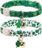 Cat Collar,2Pack St.Patrick's Day Cat Collars Cute Breakaway Kitty Collars,Spring Green Shamrock Cat Collar with Bell, Lucky Clover Kitten Collars with Safety Buckle for Girl & Boy Cats