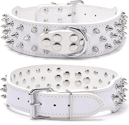 Serijoars Spiked Studded Dog Collar, PU Leather Dog Collar, Adjustable Pet Collars for Medium or Large Breed Pet (XL, Leopard1)