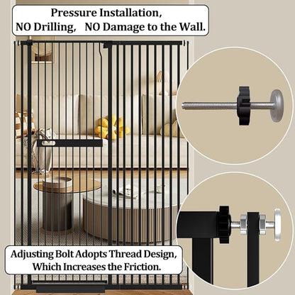 WAOWAO 71" Extra Tall Cat Pet Gate 29.92-45.66" Wide Pressure Mounted Walk Through Swing Auto Close Safety Black Metal Dog Pet Puppy Cat for Indoor Stairs,Doorways