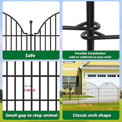 Decorative Metal Garden Fence with Gate Lock 10 Panels, 32in (H) x 23.6ft (L) No Dig Dog Fence Outdoor for Yard, Temporary Rustproof Metal Wire Rabbit Dog Garden Border Fencing for Patio