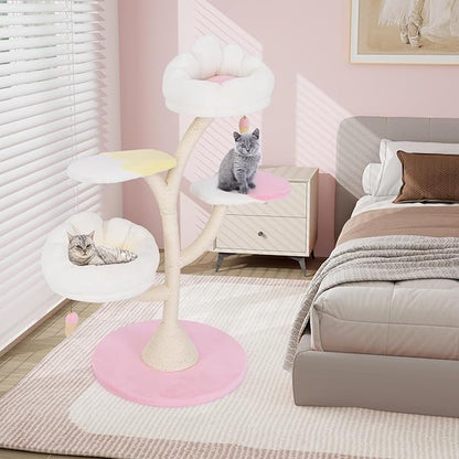 Tangkula 48.5 Inch Cute Cat Tree, Multi-Layer Cat Tower with Sisal Covered Scratching Posts, 2 Padded Perches, 2 Platforms, Ice Cream-Shaped Dangling Balls, Cat Activity Center for Indoor Cats