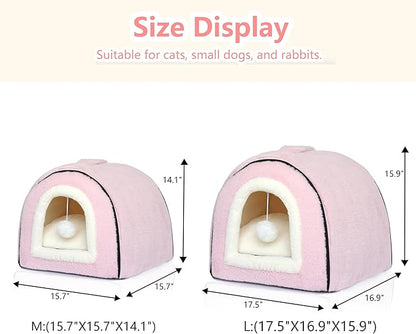 Cat Bed for Indoor Cats，Foldable cat cave，Anti-Slip & Water-Resistant Bottom，cat Houses for Indoor Cats or Small Dogs, Kitten Tent, Rabbit Bed (Pink, L:(17.5"×16.9"×15.9"))
