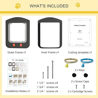 [ALUMANI] Cat Door for Interior Door and Exterior Door, 4 Way Locking Cat Door with Magnetic Flap, Collar Activated Pet Door, 2pcs of Cat Magnetic Collars, Black