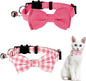 Sliverdew 2 Pcs Kitten Bow Tie Collar with Bell Cute Cat Collar for Girl Boy Cats Breakaway Cat Collars Adjustable Small Puppy Safety Collar Solid Color Plaid Pet Collar (Pink)