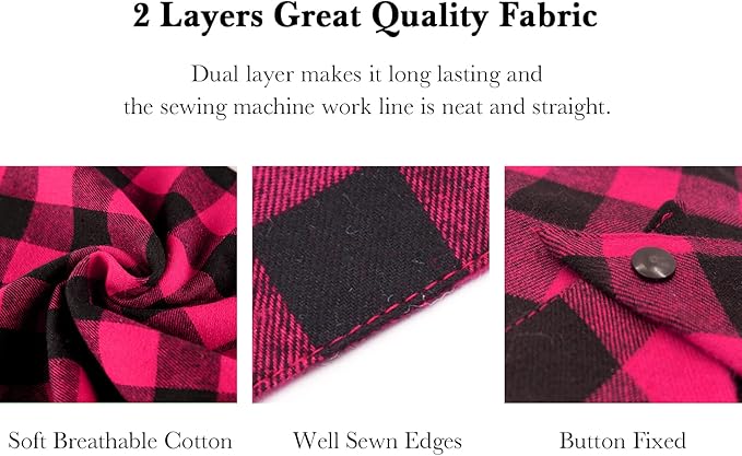 Birthday Plaid Dog Bandana with Button, Fall Dual Layer Scarf Soft Cotton Triangle Bib Girls and Boys Kerchief Adjustable Accessories for Small Medium Large Extra Large Dog Puppy Pet Cat
