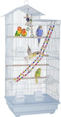FDW 39 Inch Bird Cage Parakeet Cage with Play Top Rolling Stand & Easy Clean Pull-Out Tray Roof Top Parrot Cage for for Finches Canaries Parakeets Cockatiels & Other Small Birds, White