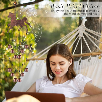 24 Inch Metal Wind Chimes Decor for Outside Garden Birthday Gift for Women Men Bronze Windchimes Pet Memorial Gift with 12 Bell for Patio Yard Lawn Housewarming Front Yard(Horse)