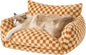 Hollypet Cat Bed Fluffy Plush Mutifuctional Double-Layer Soft Pet Couch Orthopedic Sofa Nest Beds for Small Cats and Dogs, Brown and Light Yellow (25x20x13 inch)