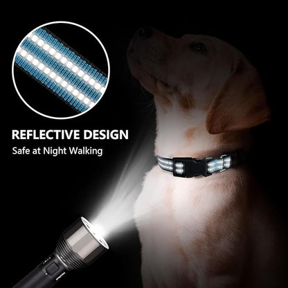 Martingale Dog Collar, Adjustable Nylon Reflective Collar with Quick Release Buckle (Gentian Blue, Large)