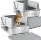 Stainless Steel Litter Box 2 Pack, XL Metal Litter Box with Lid, Extra Large Cat Litter Boxes for Big Cats with High Sides, Easy Cleaning, Non Stick, No Smell, Include Scoop and Mat