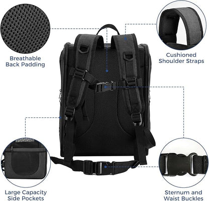 Apollo Walker Dog & Cat Carrier Backpack for 4-18lb Pets - Ventilated Safe Design with Padded Back Support, Breathable Mesh Pet Backpack for Hiking, Travel, Outdoor (Black)
