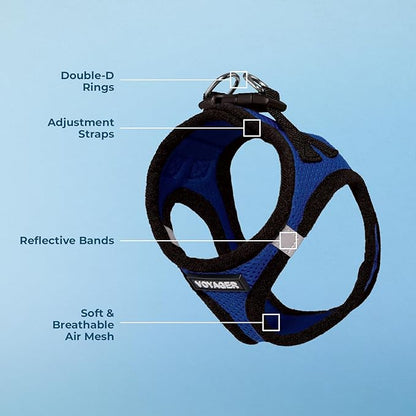 Best Pet Supplies Voyager Step-in Air Harness - All Weather Mesh, Reflective, No Pull Harness for Dogs, Cats - Secure with Hook & Loop Fastener, Buckle, Double D-Rings - Royal Blue/Black Trim, L