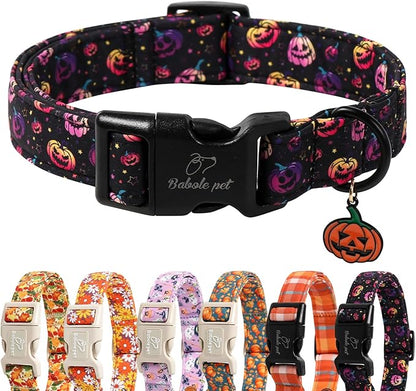 Halloween Dog Collar Spooky Fun Pumpkin Puppy Collar - Light Comfortable Adjustable Pet Collars for Small Medium Large Girl Boy Dogs S