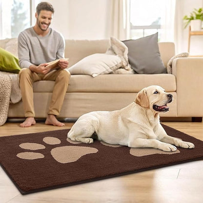 Buganda Dog Door Mat for Muddy Paws, Absorbent Dirt Trapper Washable Indoor Doormats, Non Slip Low-Profile Mud Mat for Dogs, Front Entrance Doormat for Inside Floor (48x30 Inches, Brown)