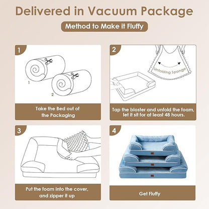 EHEYCIGA Orthopedic Dog Beds for Large Dogs, Waterproof Memory Foam Large Dog Bed with Sides, Non-Slip Bottom and Egg-Crate Foam Pet Couch Bed with Washable Removable Cover, Washed Blue