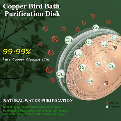 TIANCENTRAL H Bird Bath Copper Disk 2PCS-99.99% Pure Copper Cleaning Disk with Triple-Point Support 1mm Reinforced Water Purification Disk for Bird Baths,4 Inch