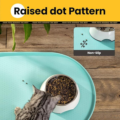 Dog Food Mat,1/2 Inch Raised Edges Cat Feeding Mat for Spill Containment,BPA-Free Silicone Pet Food Mats for Floor Waterproof,Rubber Dog Placemats for Food and Water Bowls(Turq,19"x12")
