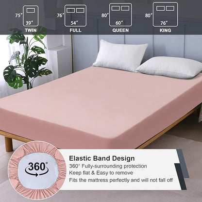 Waterproof Mattress Protector Queen, Fitted Sheet Style Breathable Mattress Cover with Deep Pocket Fits Up to 18'', Noiseless Bed Cover for Kids Adults Pets, Machine Washable (Pink, 60'' X 80'')