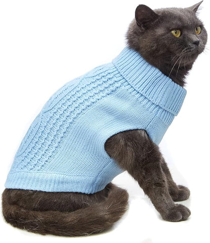 Stretchy Cat Sweater - 17 Colors & 6 Sizes | Snug Winter-Ready Knit for Boy/Girl Cats & Kittens(Blue, Large)