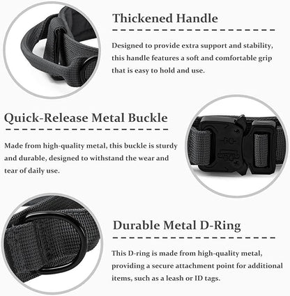 Tactical Dog Collar, Adjustable Military Training Nylon Dog Collar with Control Handle and Heavy Quick-Release Metal Buckle for Small Medium Large Dogs, Grey L