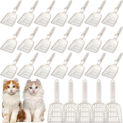 24 Pieces Litter Scoop Bulk for Cats Plastic Pet Kitty Litter Scooper Durable Deep Shovel for Pet Stores Veterinary Clinic, Long Handle White