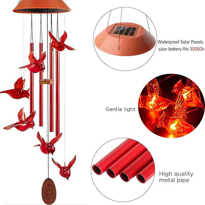 Solar Cardinal Wind Chimes Outdoor Solar Lights Cardinal Red Bird Windchimes Waterproof Hanging Decorations for Garden Patio,Gifts for Women Birthday Thanksgiving Party
